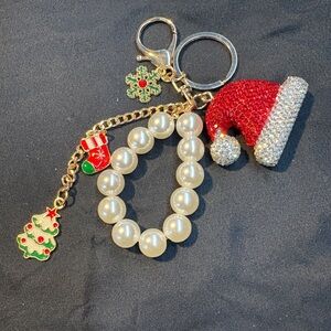Festive Pearl and Santa Hat Bag Charm/Keychain